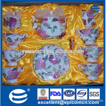fine bone china gold decoration tea cups and saucers, gold plated tea cups, pink flower grace tea ware with tea pot